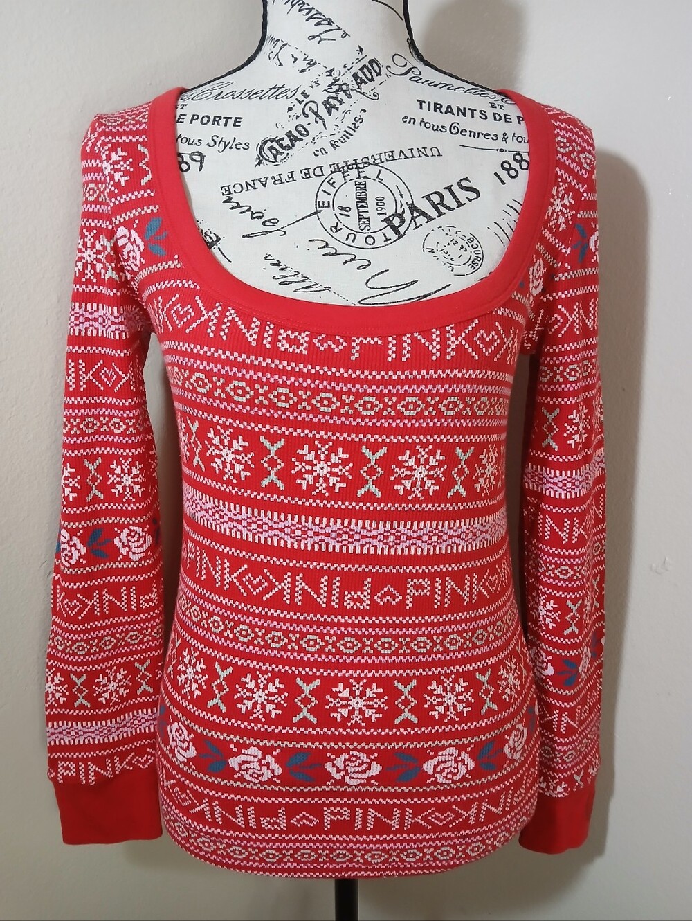 PINK Victoria's Secret Red Fair Isle Knit Top